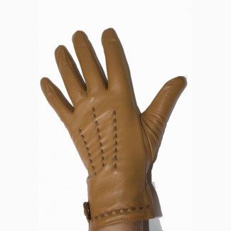 Кожаные коричневые перчатки женские на меху