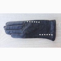 Женские черные демисезонные кожаные перчатки Romania