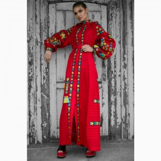 Платье HISTROV с вышивкой красного цвета в пол. Бохо стиль, этно одежда