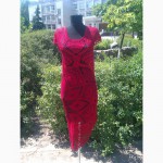 Вязаное красное платье (на основе филейной салфетки). Ручная работа крючком