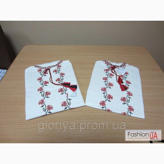 Блуза вышитая для девочки (Вышиванка) Троянди (ЛЕН) (короткий рукав)