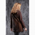 Пальто из кашемира цвета Горький шоколад и меха датской норки