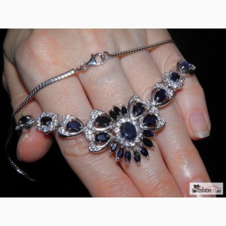 Серебряное ожерелье с тёмно-синими сапфирами