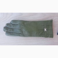 Женские кожаные перчатки с тонким мехом (зеленые, бордовые, светло-коричневые)