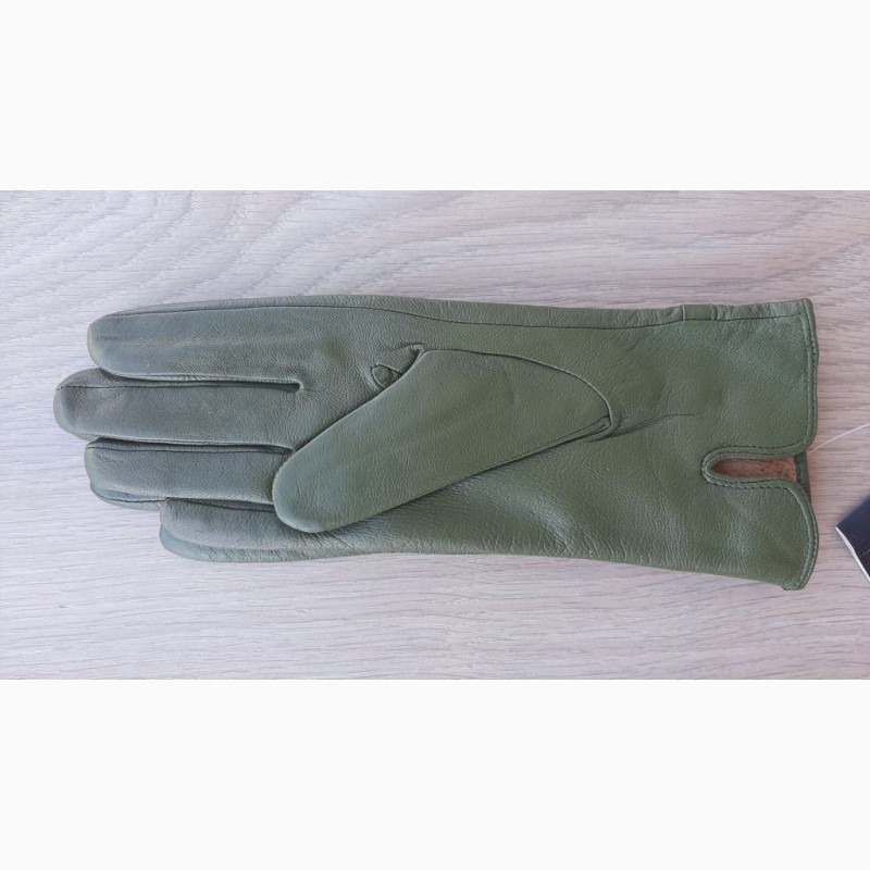 Фото 7. Женские кожаные перчатки с тонким мехом (зеленые, бордовые, светло-коричневые)