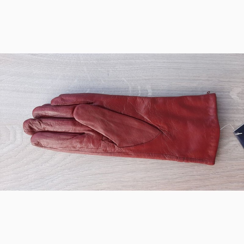 Фото 3. Женские кожаные перчатки с тонким мехом (зеленые, бордовые, светло-коричневые)