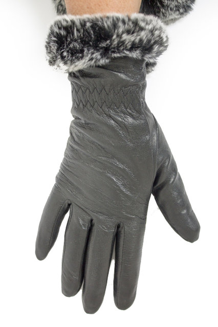 Женские кожаные перчатки на меху с опушкой, очень теплые