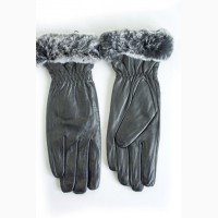Женские кожаные перчатки на меху с опушкой, очень теплые