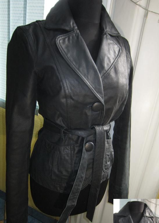 Оригинальная женская кожаная куртка с поясом ONLY. Лот 871