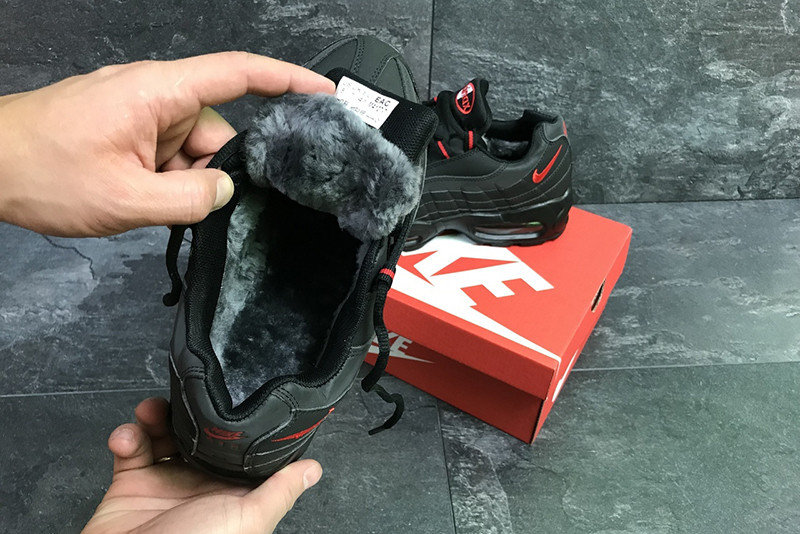 Фото 3. Кроссовки Nike Air Max 95 Black Red Черные зимние с мехом