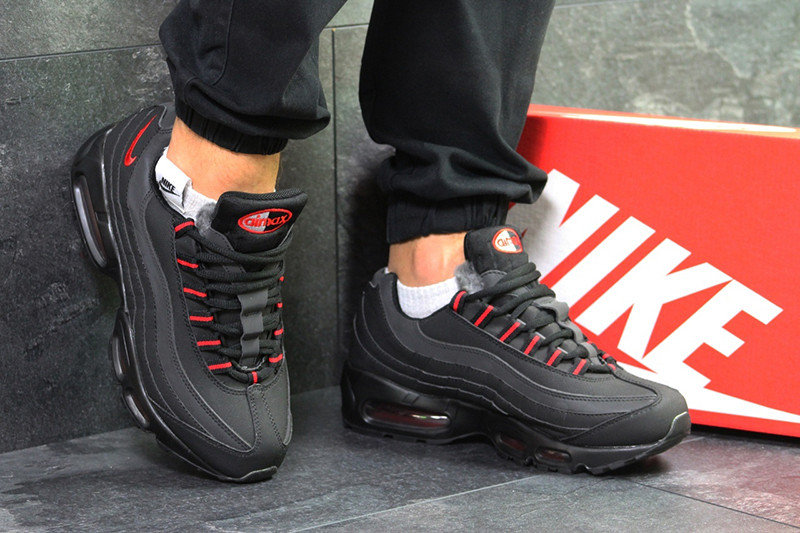 Фото 6. Кроссовки Nike Air Max 95 Black Red Черные зимние с мехом