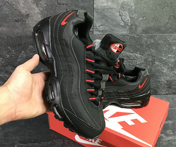 Фото 8. Кроссовки Nike Air Max 95 Black Red Черные зимние с мехом