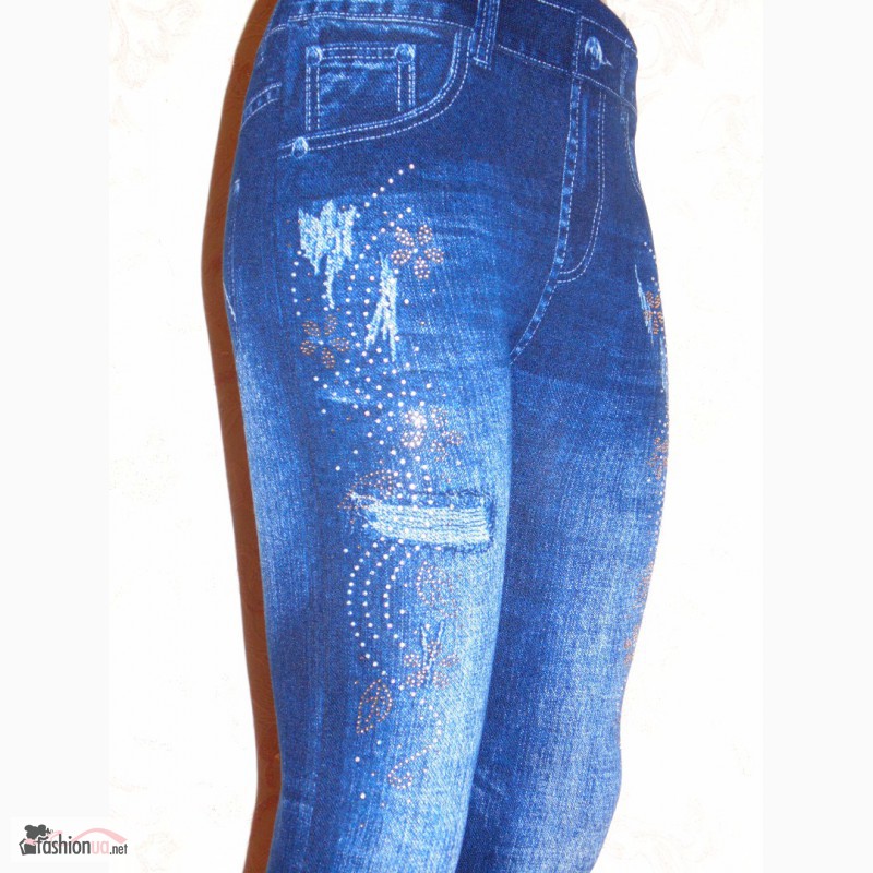 Фото 7. Лосины под джинс со стразами синие